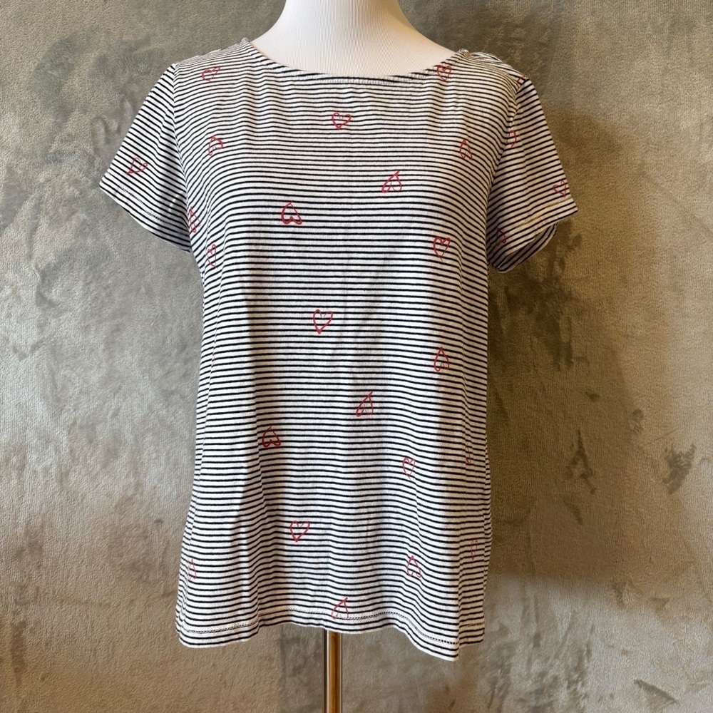Valentines Day Holiday Striped Heart Wmn’s Top Sz L